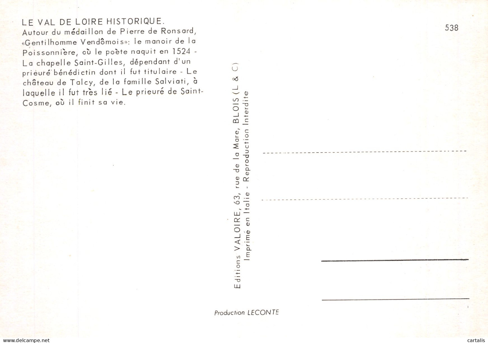 41-LE VAL DE LOIRE RONSARD-N° 4422-B/0289 - Andere & Zonder Classificatie