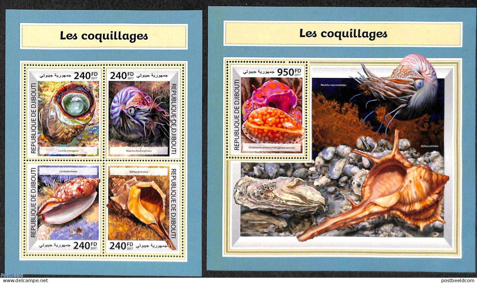 Djibouti 2017 Shells 2 S/s, Mint NH, Nature - Shells & Crustaceans - Vie Marine