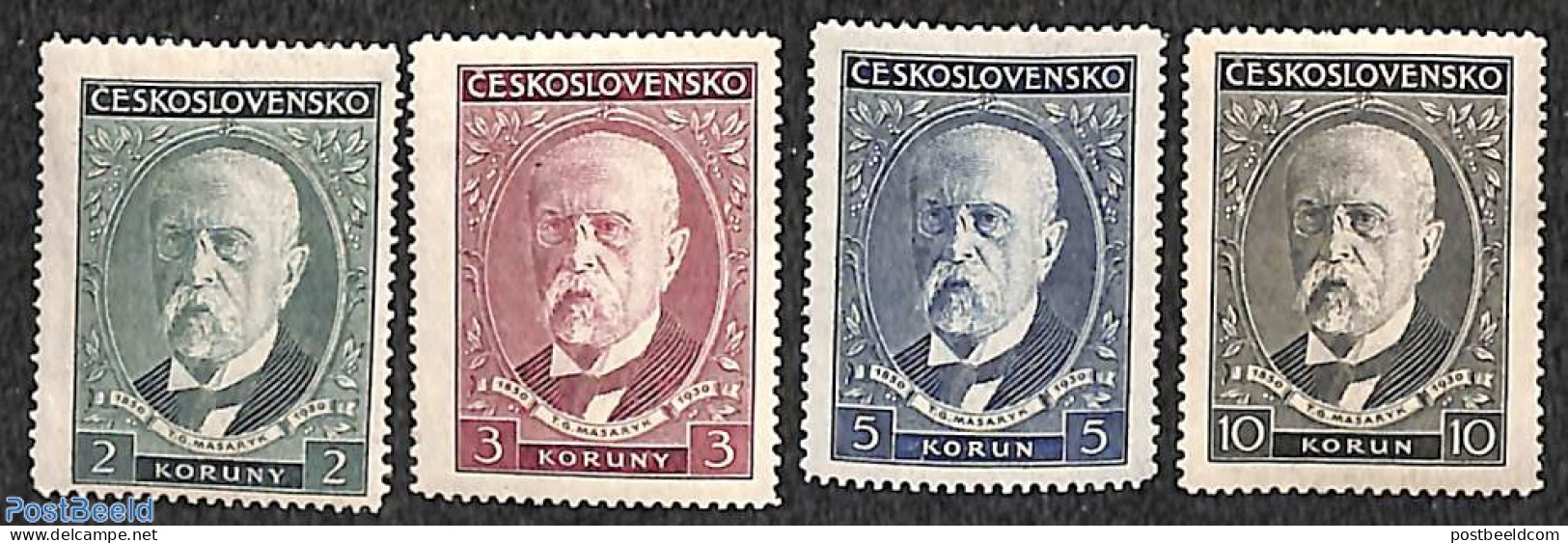 Czechoslovkia 1930 G. Masaryk 4v, Unused (hinged), History - Politicians - Sonstige & Ohne Zuordnung