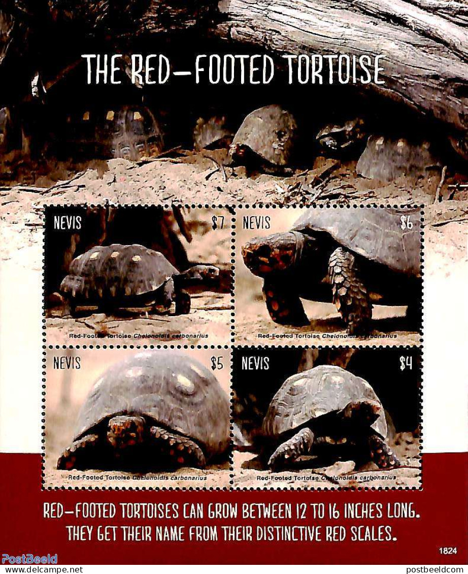 Nevis 2018 Red-footed Tortoise 4v M/s, Mint NH, Nature - Reptiles - Turtles - St.Kitts Und Nevis ( 1983-...)