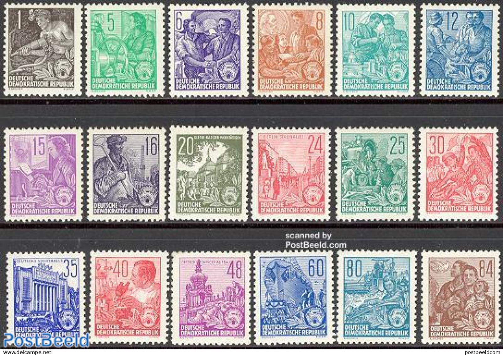 Germany, DDR 1953 Definitives 18v, Unused (hinged), Science - Transport - Various - Mining - Automobiles - Railways - .. - Unused Stamps