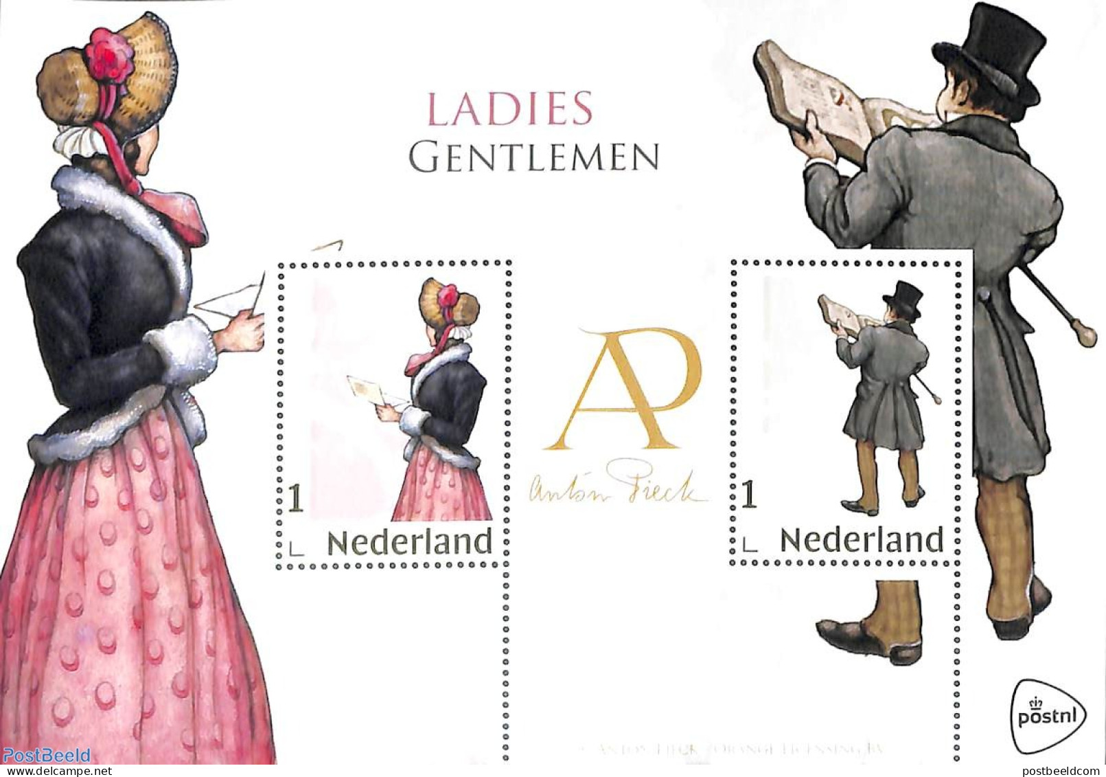 Netherlands - Personal Stamps TNT/PNL 2020 Ladies, Gentlemen, Anton Pieck S/s, Mint NH, Art - Fashion - Paintings - Kostüme