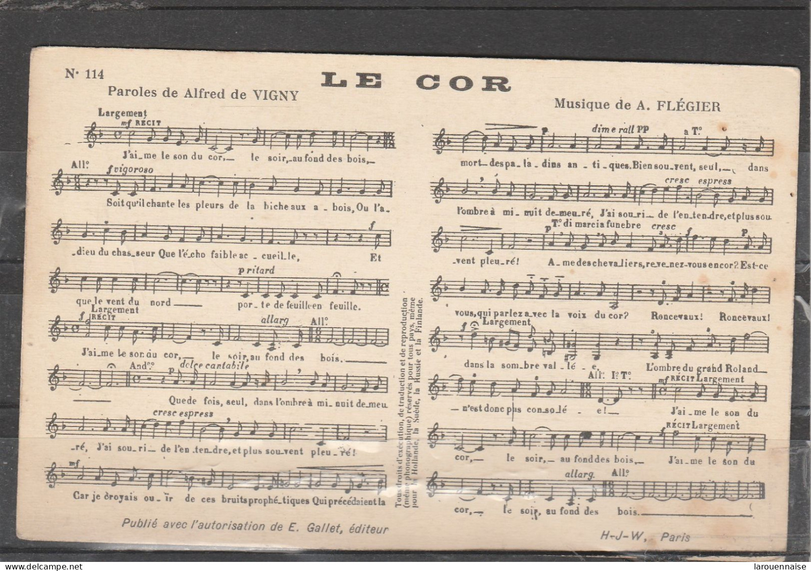 Chanson - Le Cor - Paroles De Alfred De Vigny - Musique De A. Flégier - Musique Et Musiciens