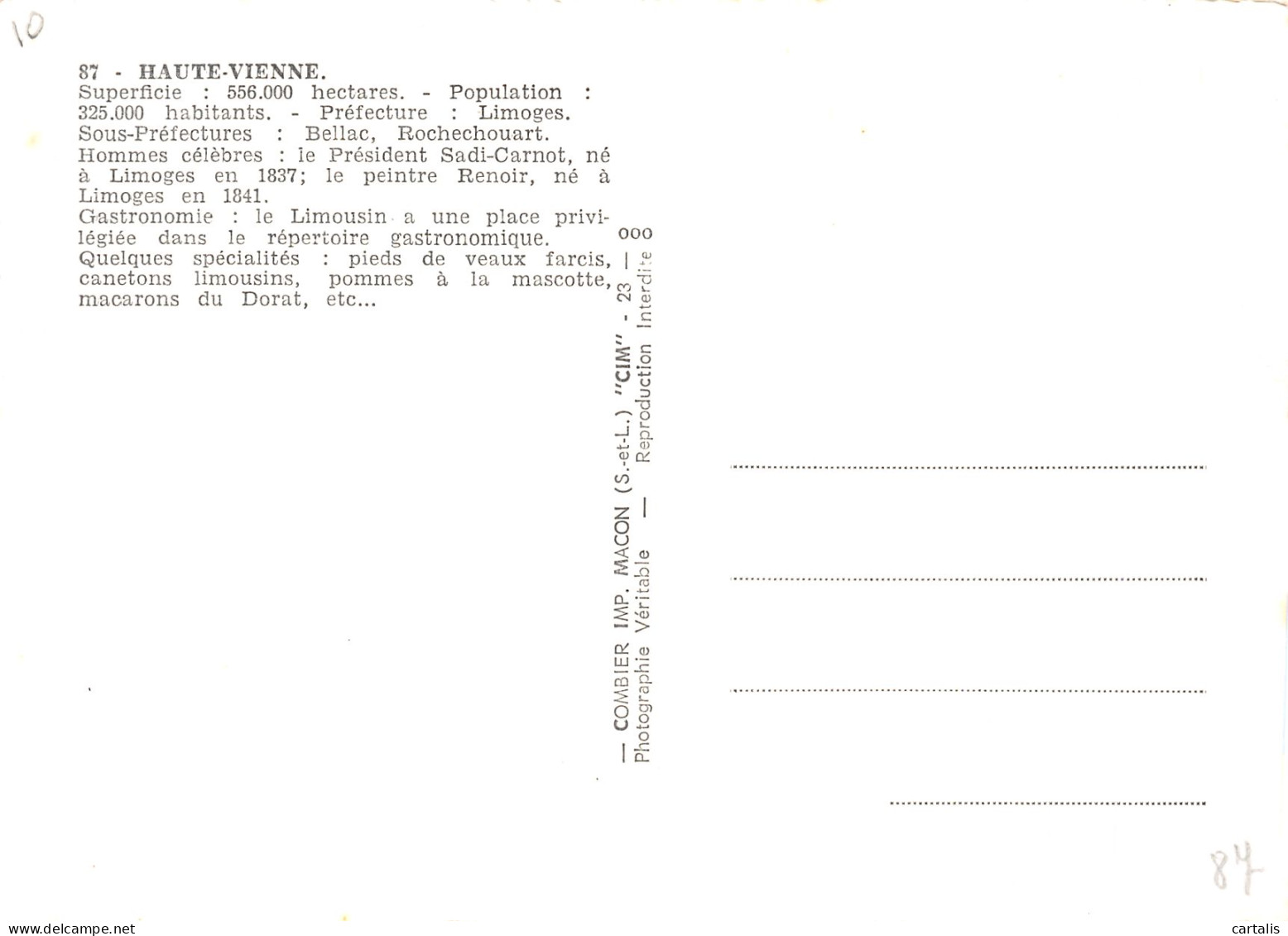 87-HAUTE VIENNE-N° 4424-C/0017 - Other & Unclassified