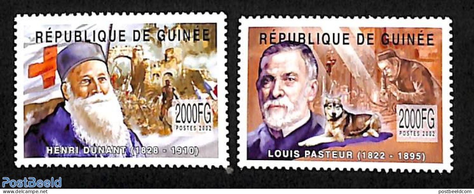 Guinea, Republic 2002 Dunant/Pasteur 2v, Mint NH, Health - Nature - Health - Red Cross - Dogs - Croix-Rouge