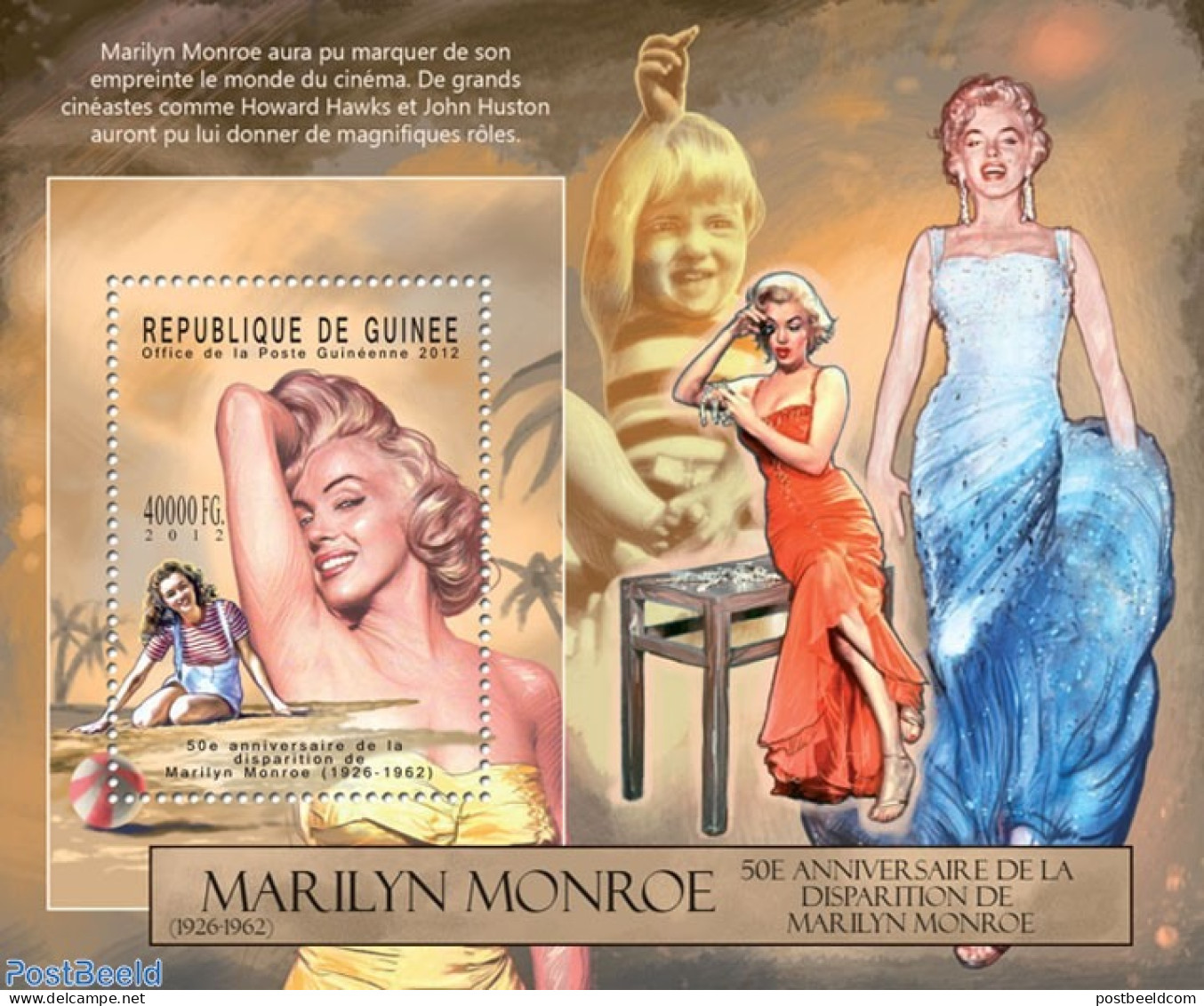 Guinea, Republic 2012 Marilyn Monroe, Mint NH, Performance Art - Marilyn Monroe - Movie Stars - Actores