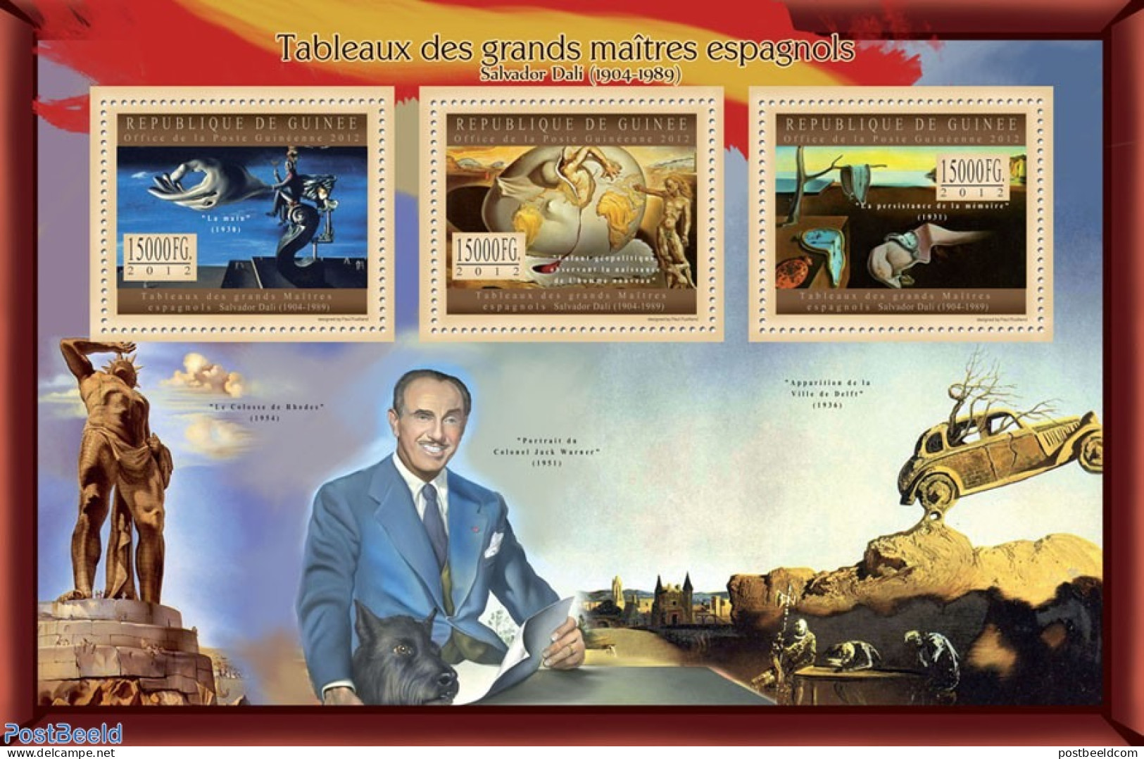 Guinea, Republic 2012 Great Spanish Masters, Mint NH, Transport - Automobiles - Art - Paintings - Salvador Dali - Coches