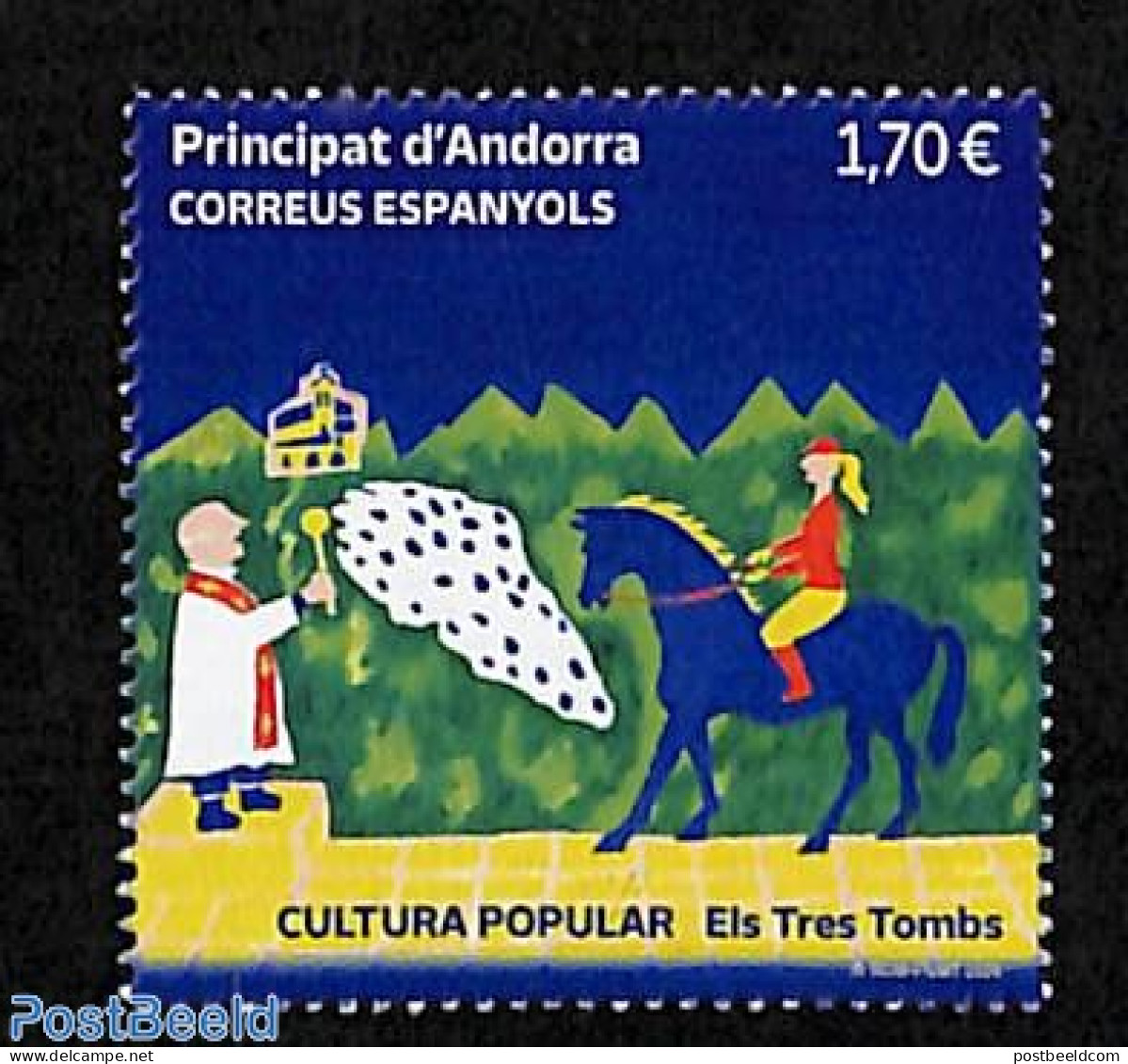 Andorra, Spanish Post 2024 Els Tres Tombs 1v, Mint NH, Nature - Various - Horses - Folklore - Nuevos