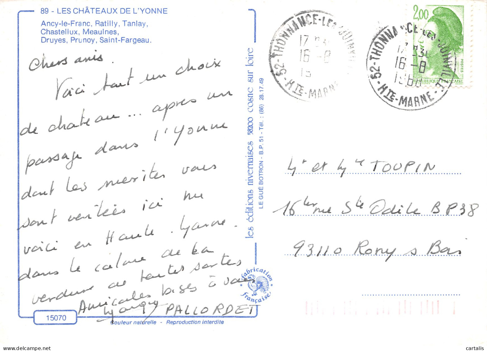 89-YONNE CHATEAUX-N° 4425-D/0321 - Other & Unclassified