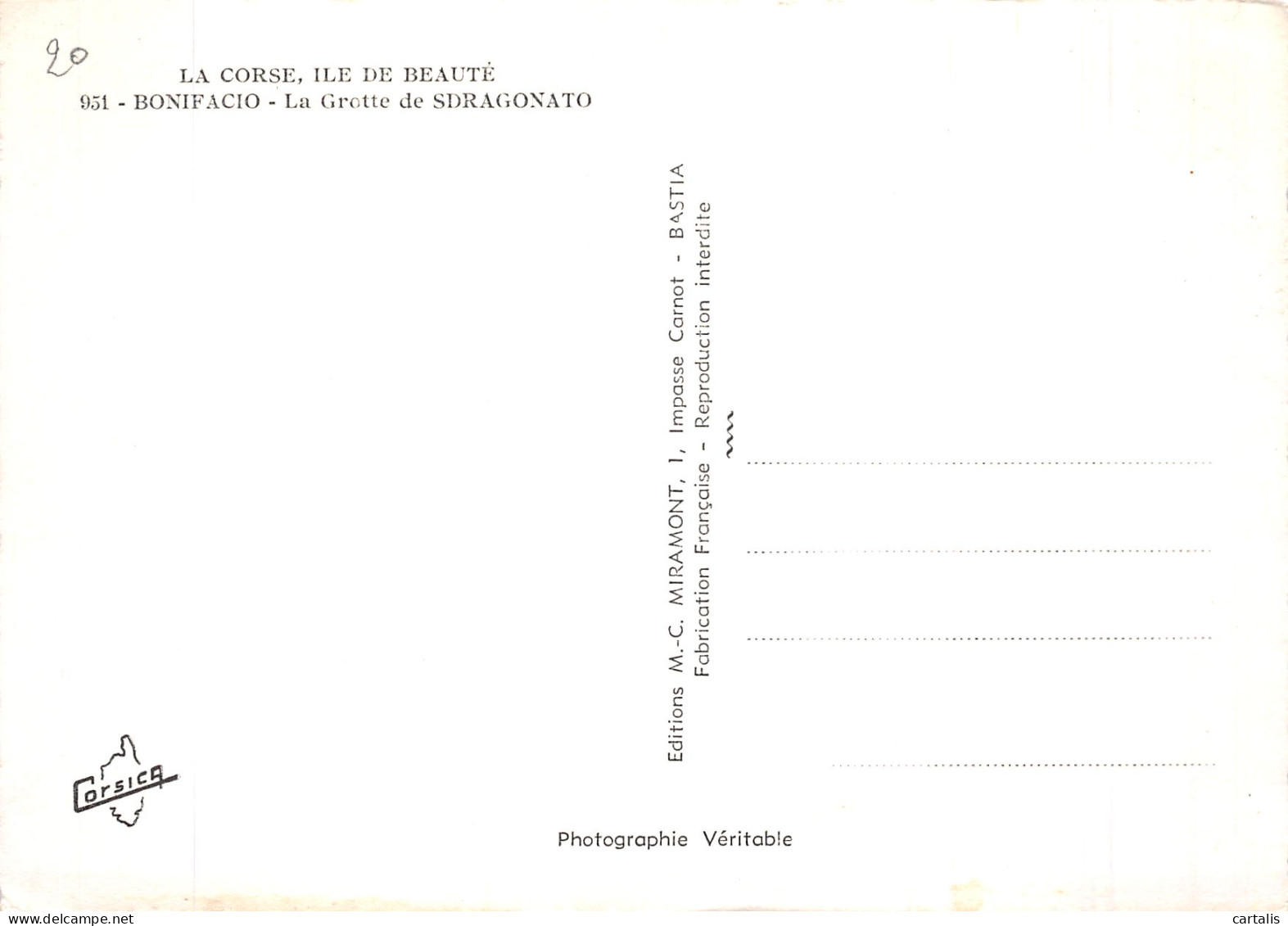 20-BONIFACIO LA GROTTE DE SDRAGONATO-N° 4427-A/0005 - Altri & Non Classificati