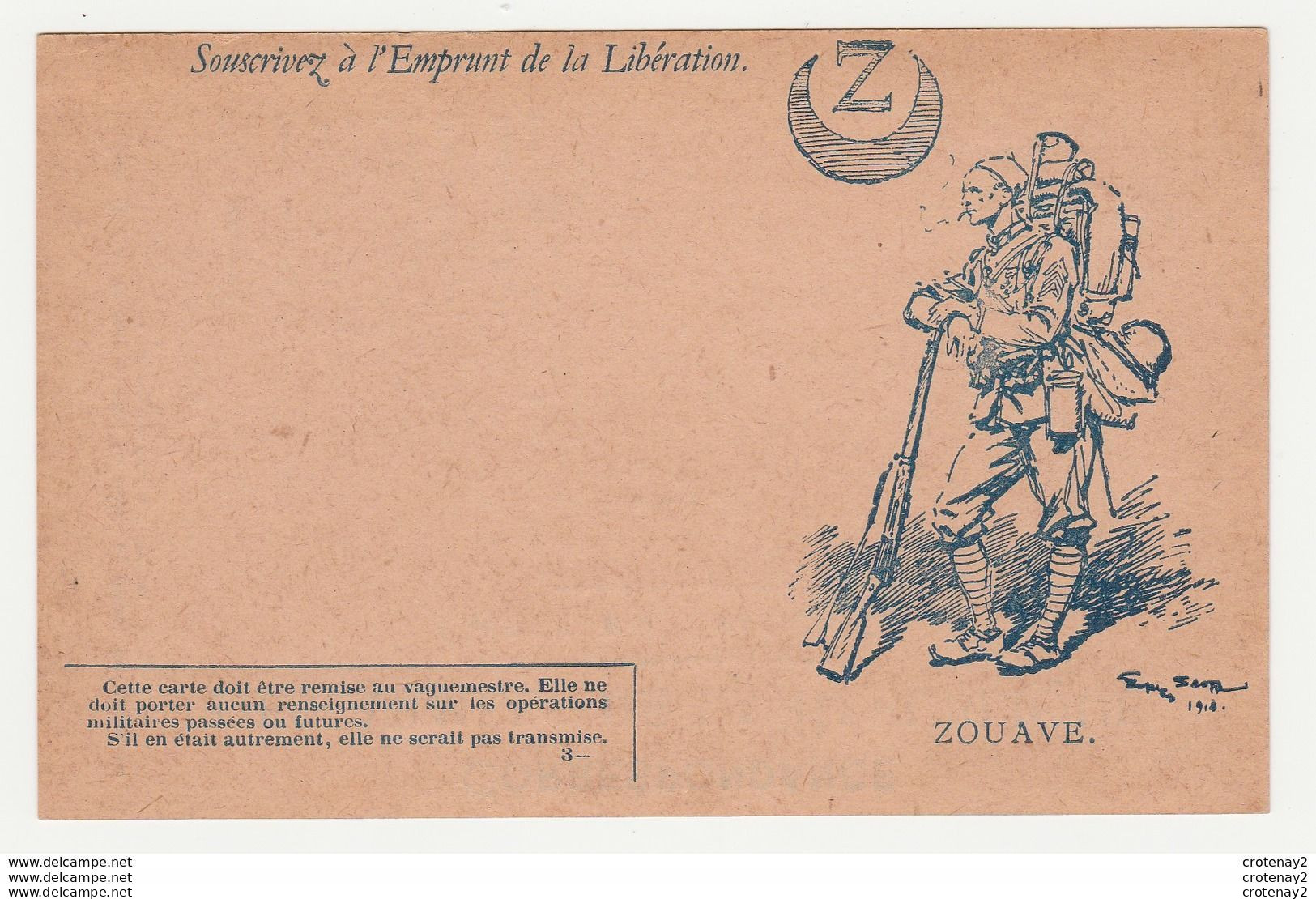 Militaria ZOUAVE N°3 Correspondance Des Armées De La République VOIR DOS Carte En Franchise Illustrateur Scof ? 1914 - Guerra 1914-18