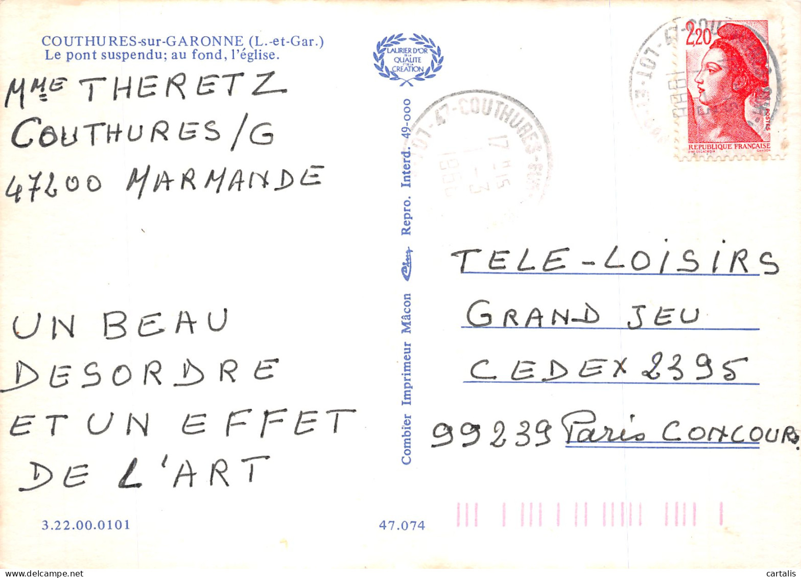 47-COUTHURES SUR GARONNE-N° 4426-C/0383 - Other & Unclassified