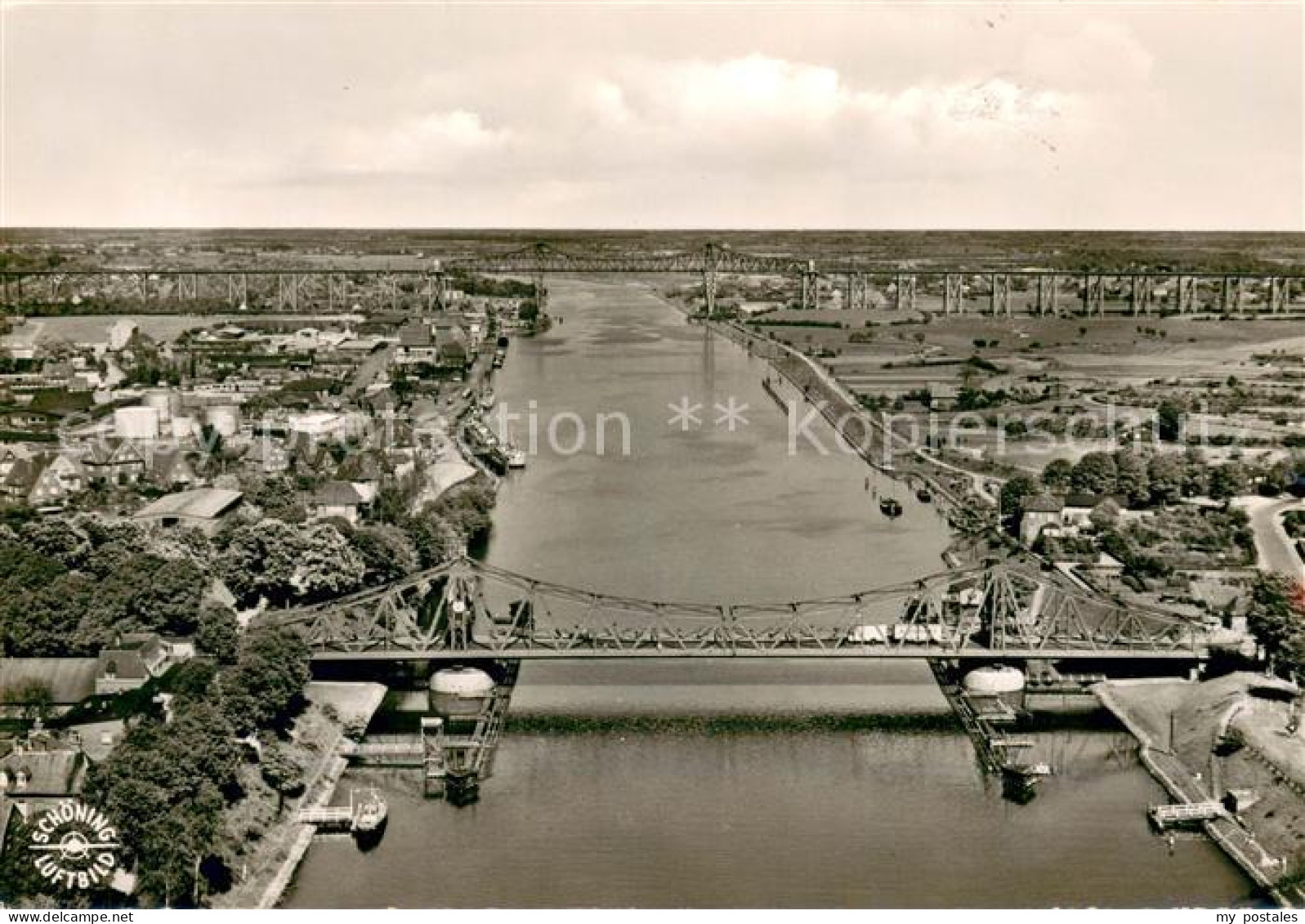 73725845 Rendsburg Fliegeraufnahme Kanal M. Drehbruecke U. Hochbruecke Rendsburg - Rendsburg