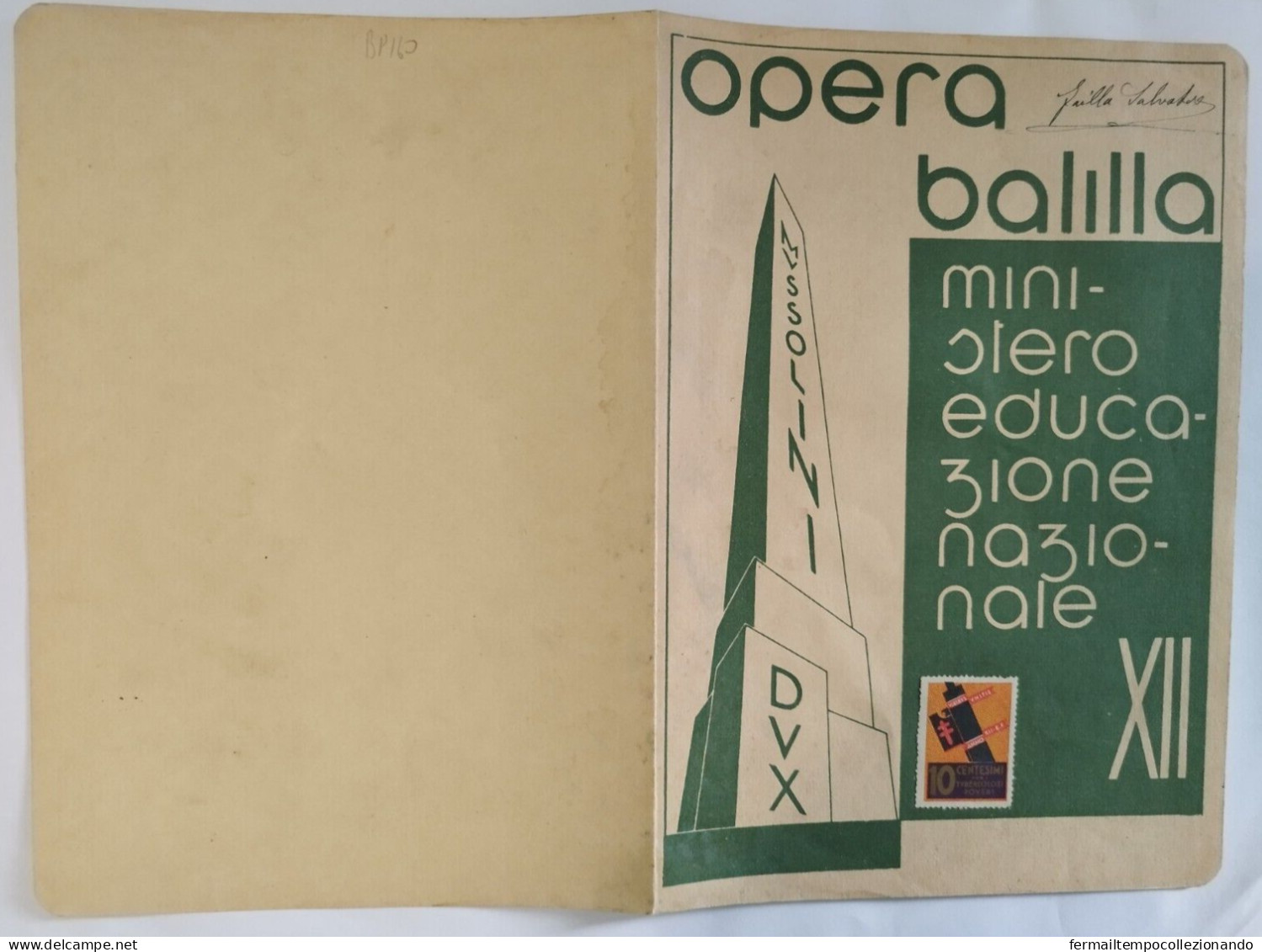 Bp160 Pagella Fascista Regno D'italia Opera Balilla Vizzini Catania 1934 - Diploma & School Reports