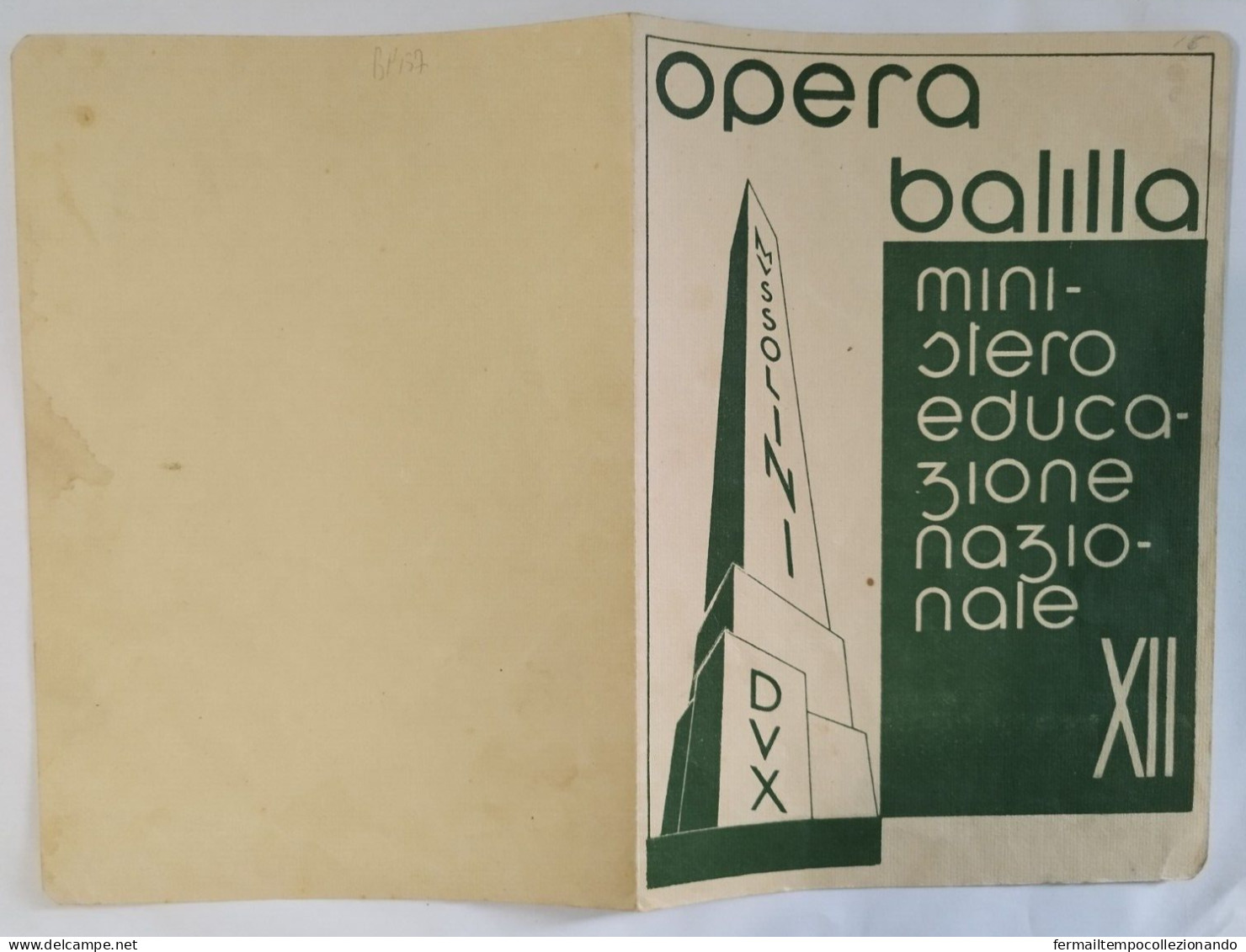 Bp157 Pagella Fascista Regno D'italia Opera Balilla Gioia Del Colle Bari 1934 - Diplomi E Pagelle
