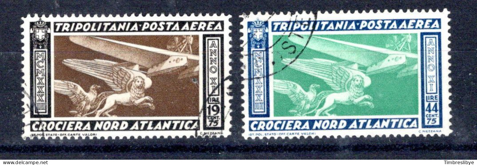 Libye 1.6.1933;  Colonie Italienne Tripolitaine - Rome-Chicago; Mchel-N° 196 +197, Oblitéré - Tripolitania