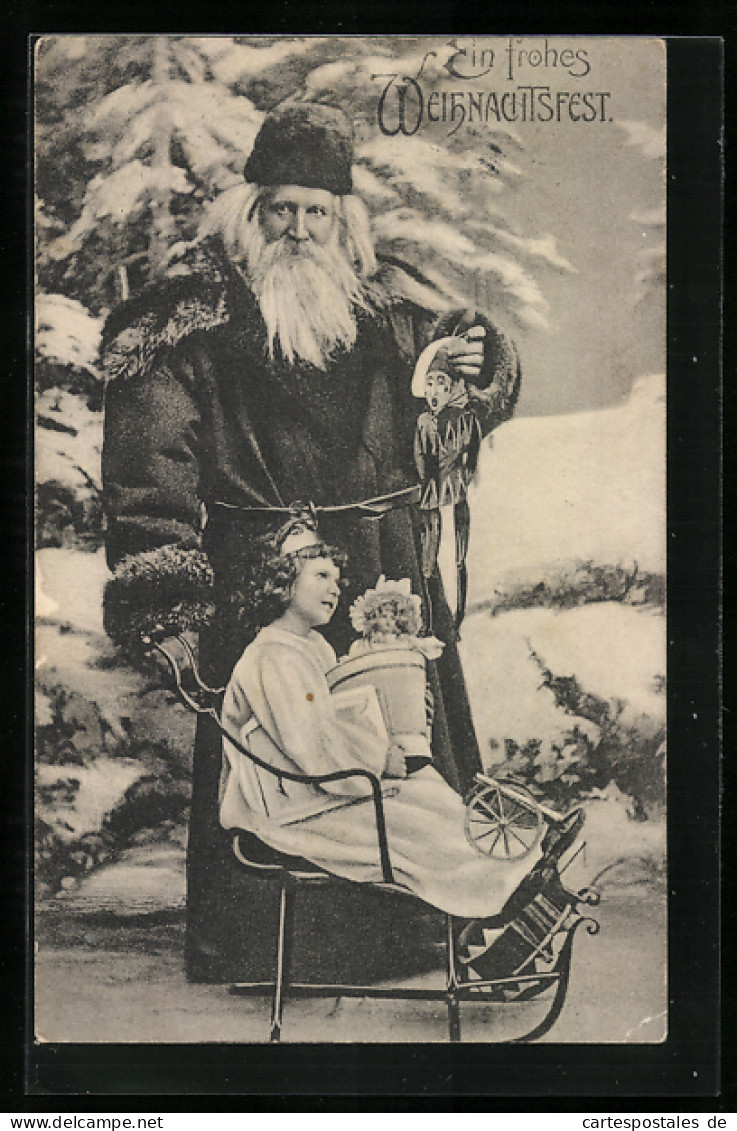 AK Weihnachtsmann Mit Kind Im Schlitten  - Santa Claus