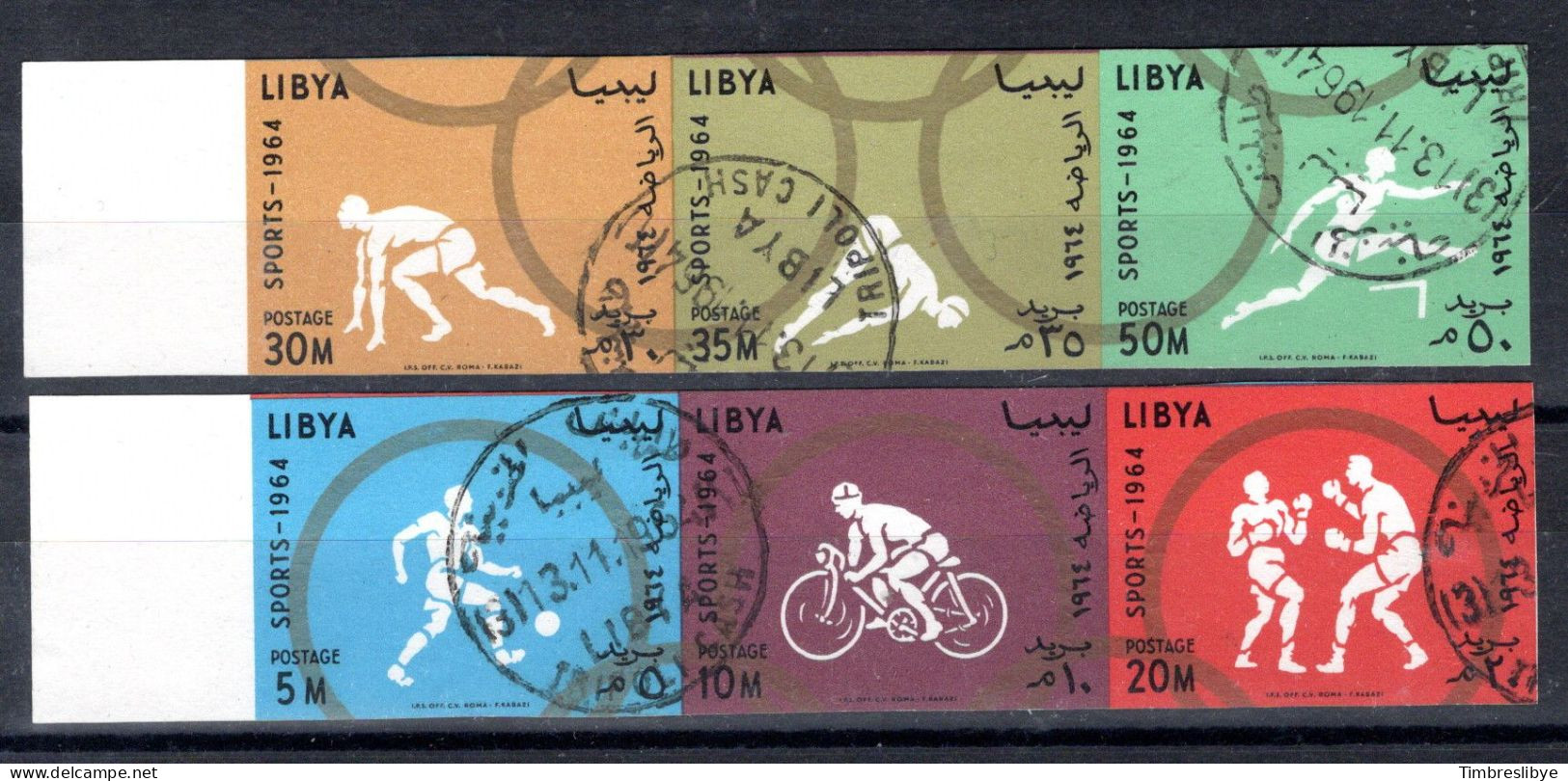 LIBYA 1964; Jeux Olympiques Tokyo; Timbres Non Dentelé Tenant, YT 246-251; Oblitéré - Libia