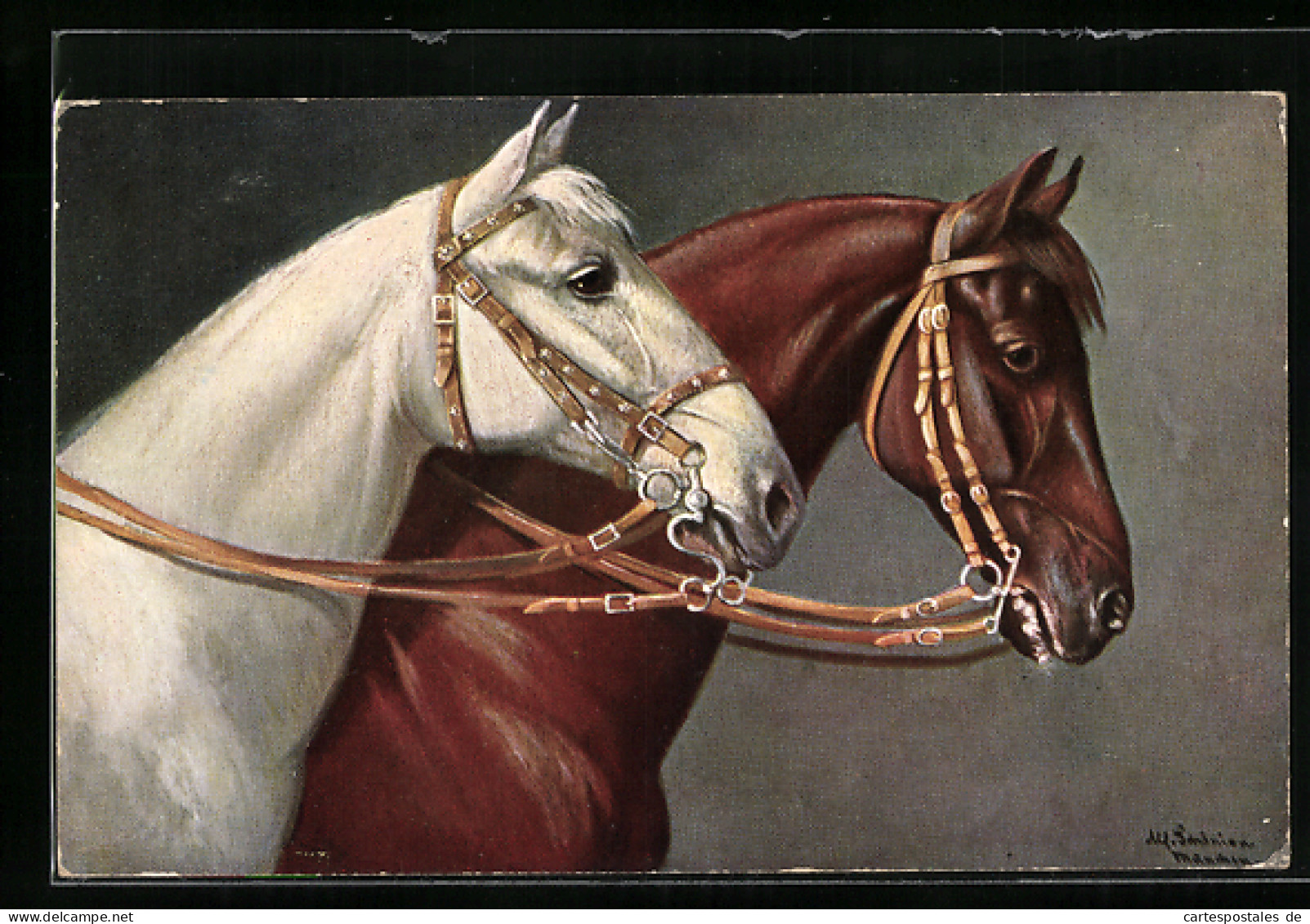 Künstler-AK Pferde In Ihrem Geschirr  - Hippisme