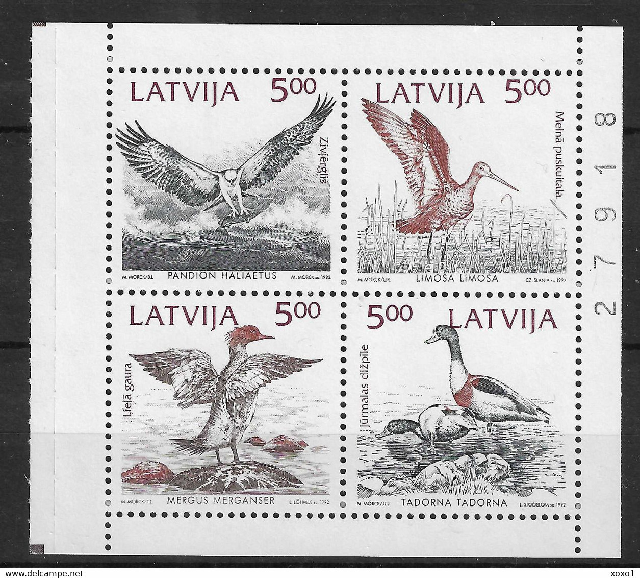 LATVIA 1992 MiNr. 340-3 Lettland Joint Issues BIRDS Osprey, Black-tailed Godwit, Merganser, Shelduck  4v Mnh ** 3,00 € - Letonia