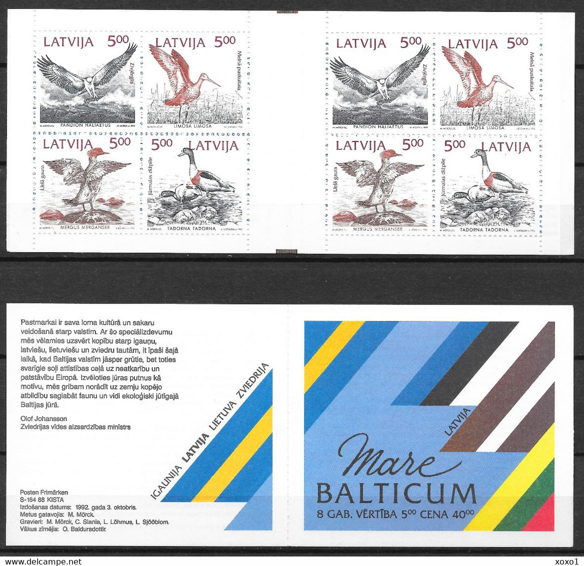 LATVIA 1992 MiNr. 340 - 343 Lettland Joint Issues BIRDS  DUCKS,  EAGLE 8v BOOKLET Mnh ** 6,00 € - Latvia