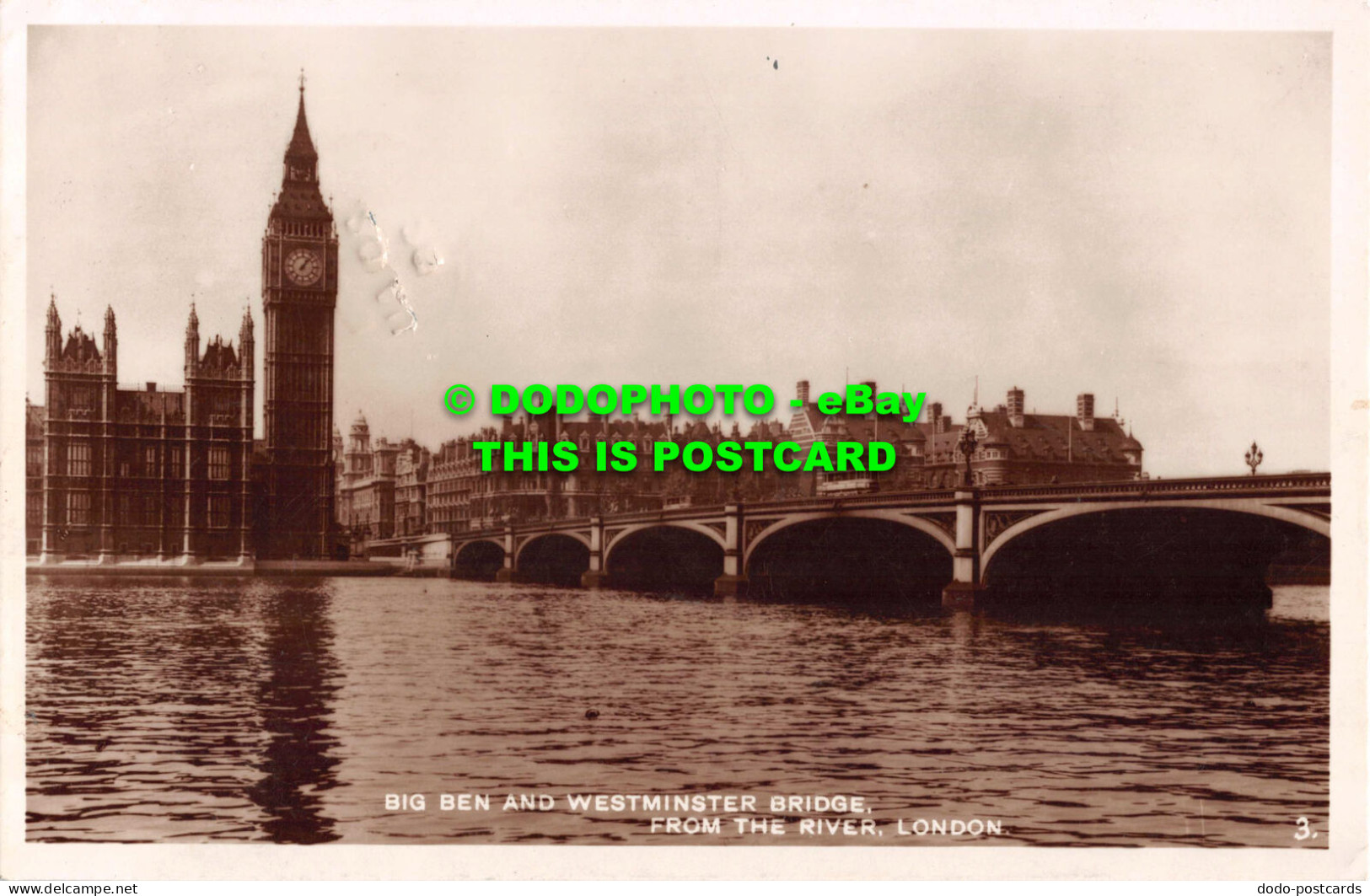 R545780 Big Ben And Westminster Bridge From River. London. 3. RP. 1928 - Autres & Non Classés