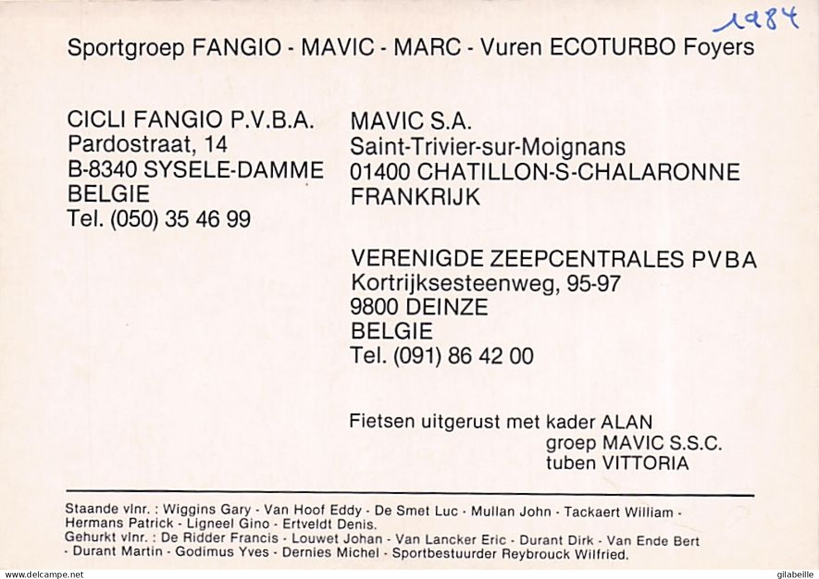 Vélo Coureur Cycliste  Team Fangio Marc - 1984   - Cycling - Cyclisme - Ciclismo - Wielrennen  - Radsport