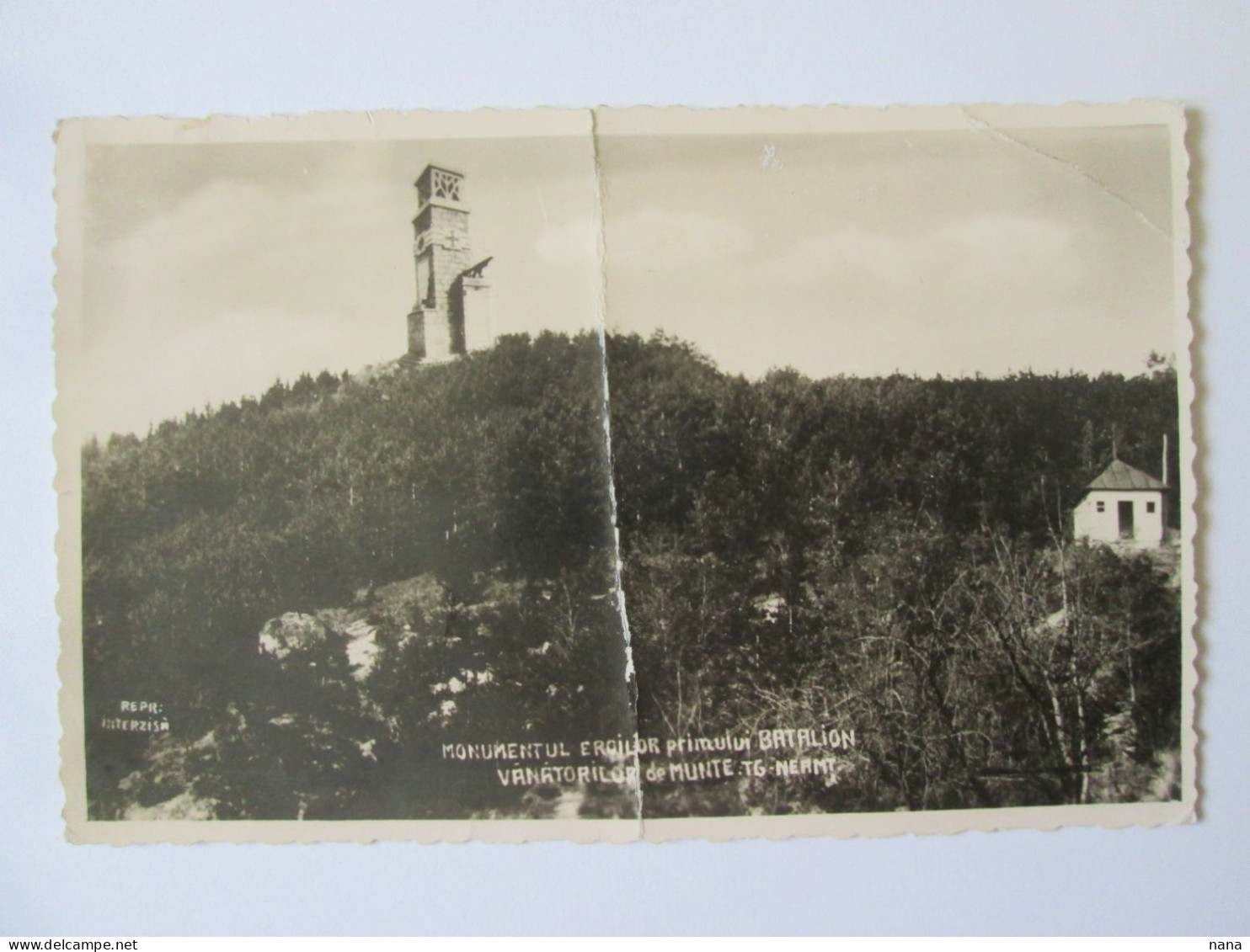 Romania-Târgu Neamț:Military Mountain Hunters Monument Damaged Photo Postcard 1940 - Roemenië