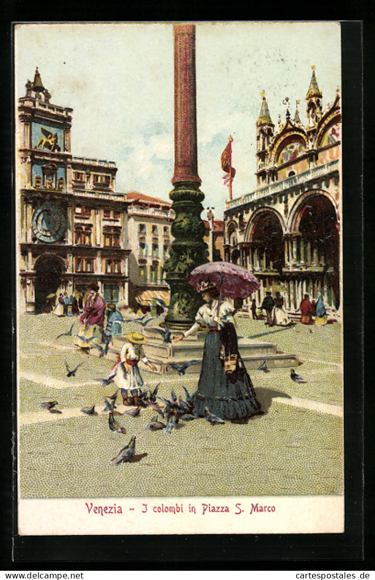 Lithographie Venezia, I Coloinbi In Piazza S. Marco  - Venezia (Venedig)