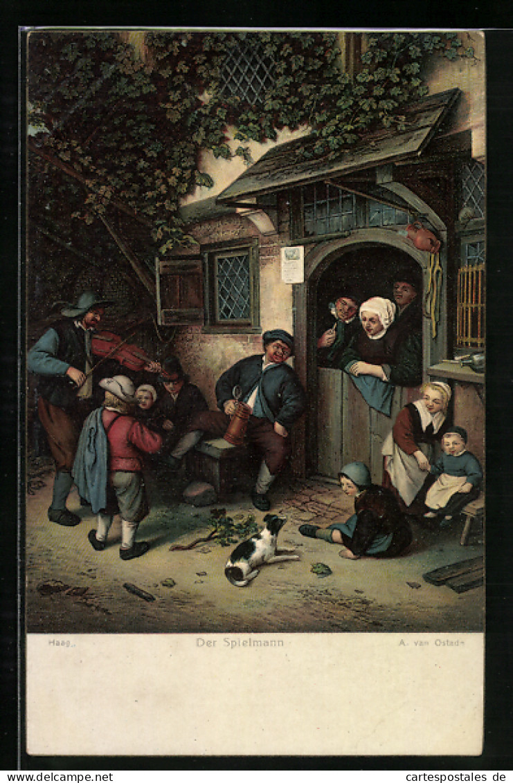 Künstler-AK Stengel & Co. Nr. 29130: A. Van Ostade: Der Spielmann, Hund  - Sonstige & Ohne Zuordnung