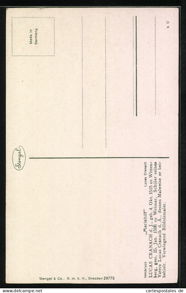 Künstler-AK Stengel & Co. Nr. 29775: Mariahilf Von L. Cranach  - Sonstige & Ohne Zuordnung