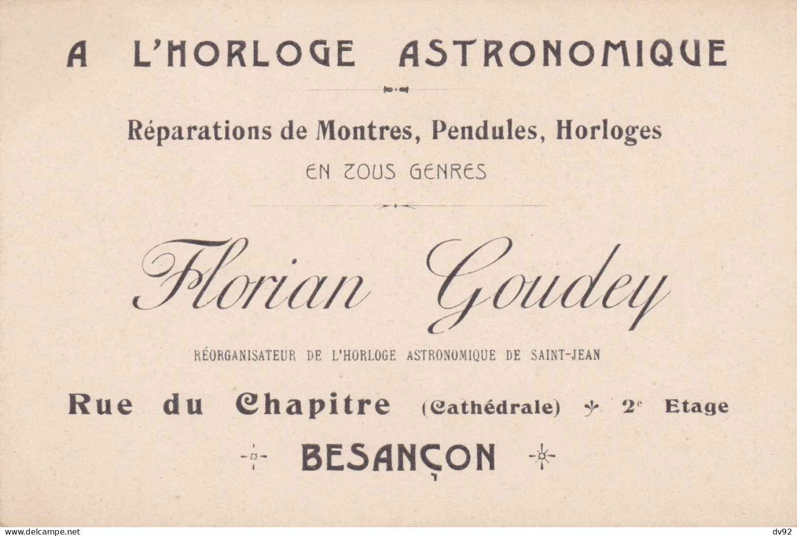 DOUBS CARTE DE VISITE A L HORLOGE ASTRONOMIQUE RUE DU CHAPITRE BESANCON - Cartes De Visite