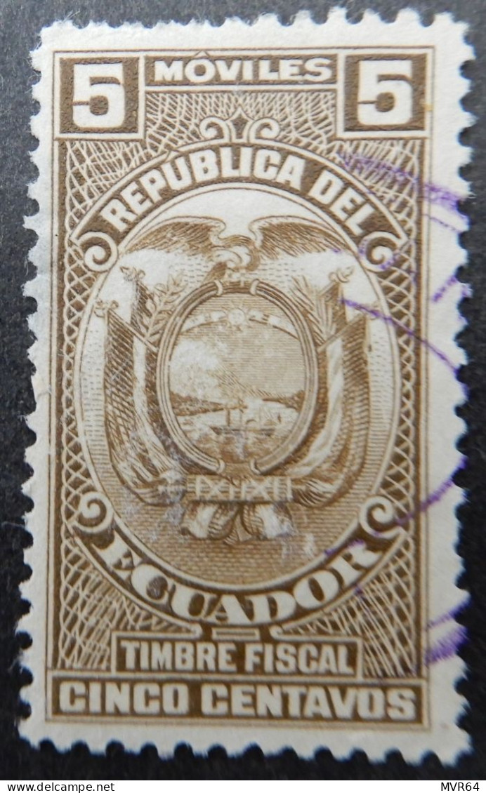 Ecuador 1920 (8) Coat Of Arms Fiscal Stamp - Ecuador