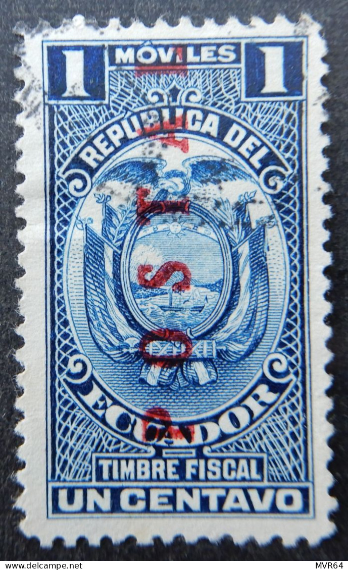 Ecuador 1920 (12) Coat Of Arms Fiscal Stamp Overprinted Postal - Equateur