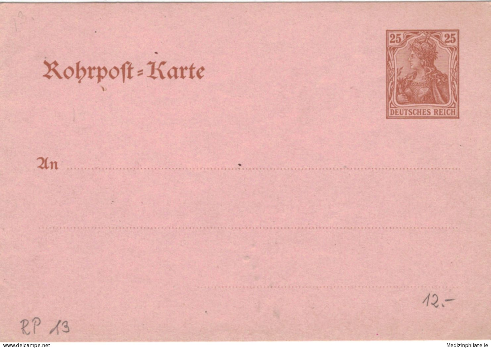 Rohrpost-Karte 25 Pf. Germania - Ungebraucht - 13 - Postkarten