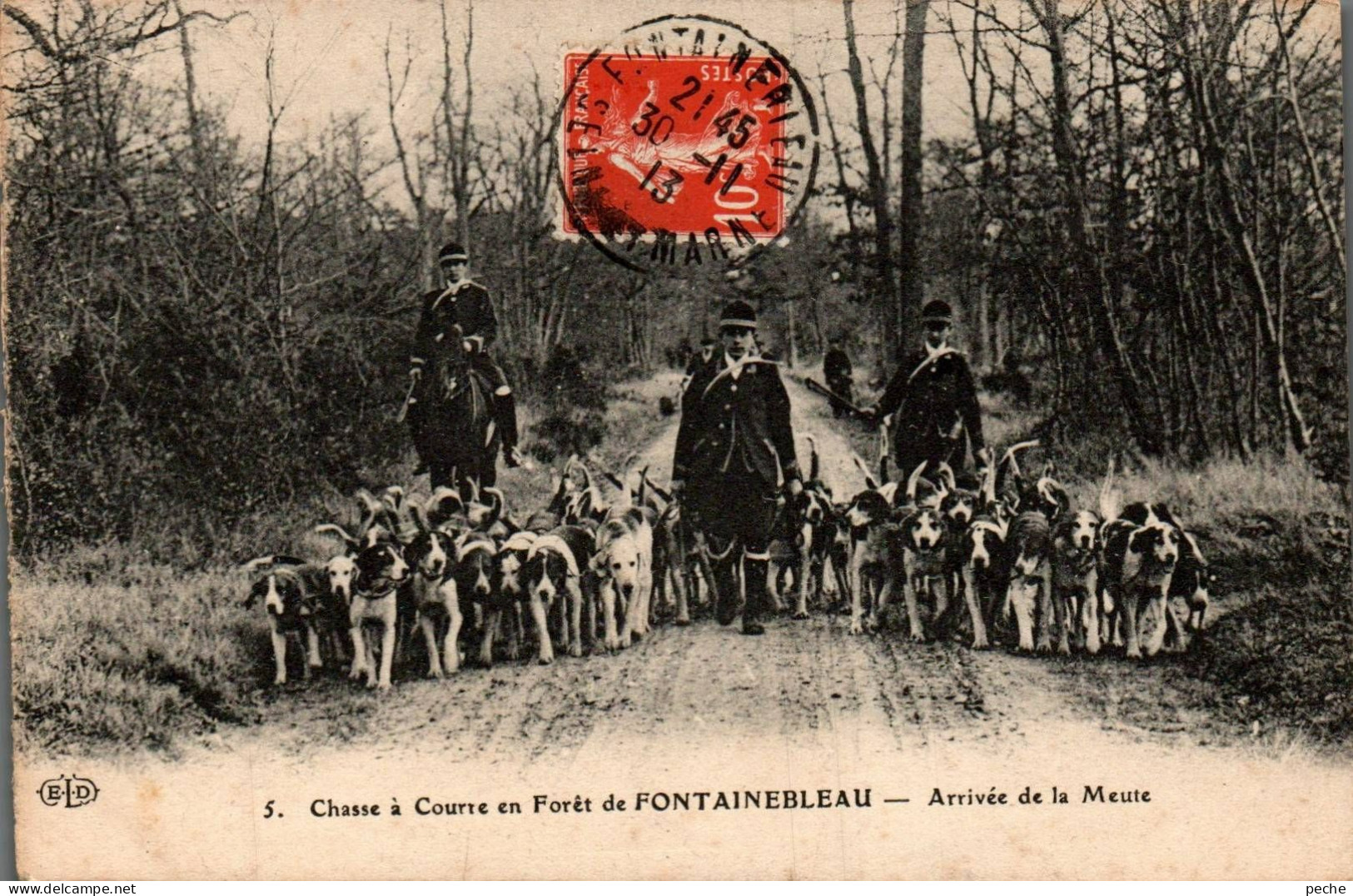 N°1221 W -cpa Chasse à Courre -Fontainebleau- Arrivée De La Meute- - Caza