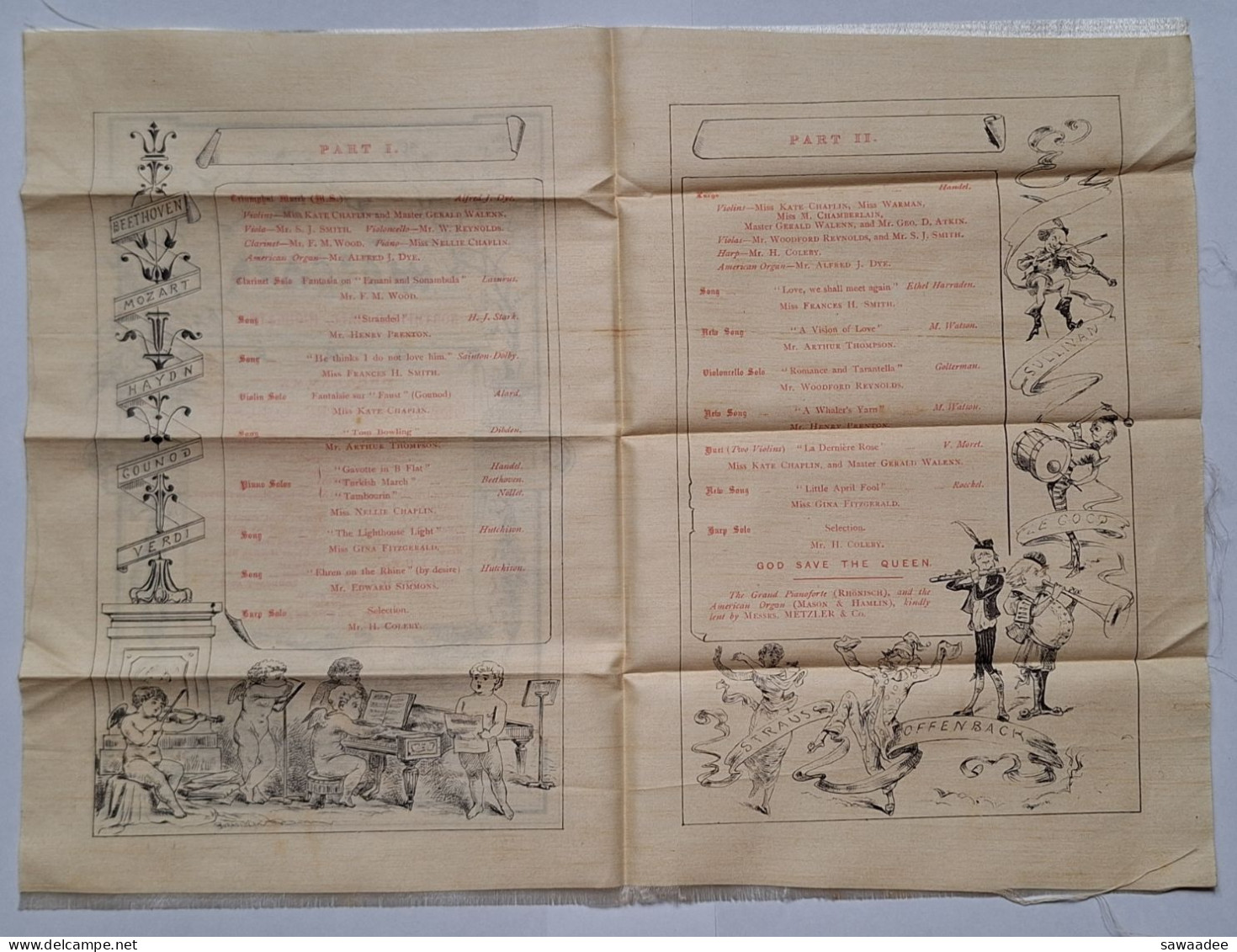 PROGRAMME IMPRIME SUR SOIE -  NORTH HALL HIGHGATE - GRAND EVENING CONCERT - ROYAL NATIONAL LIFE BOAT INSTITUTION - 1883 - Other & Unclassified