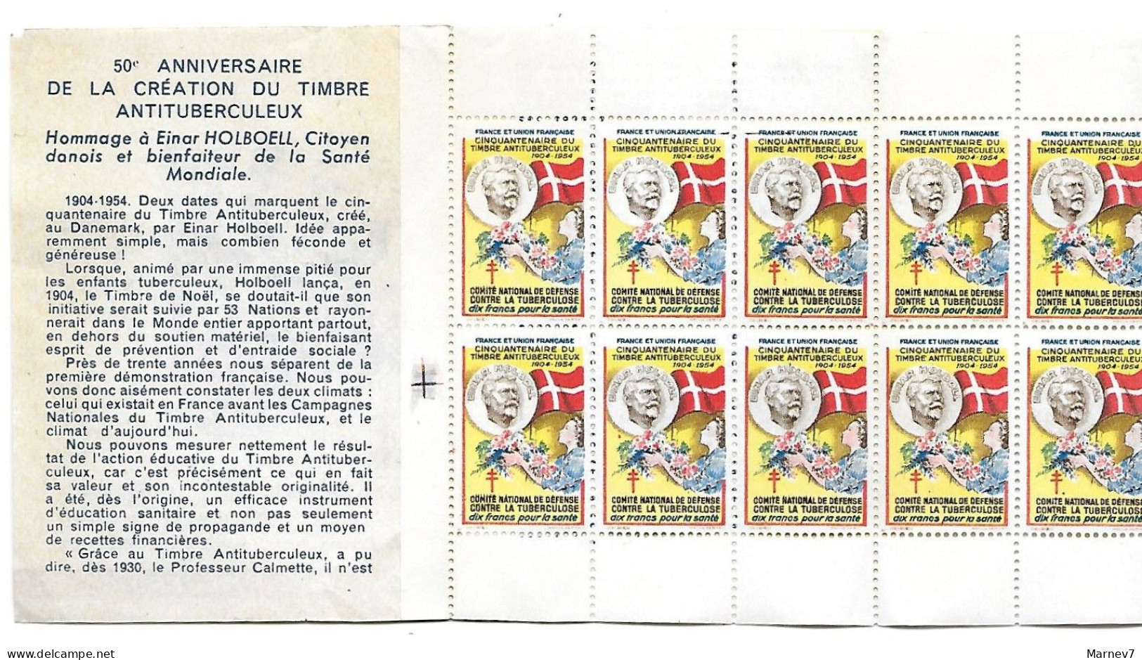 Carnet 10 Vignettes Timbre Antituberculeux Tuberculose Cinquantenaire 1904-1954 - 24ème Campagne Nationale - Pub NESTLE - Cinderellas