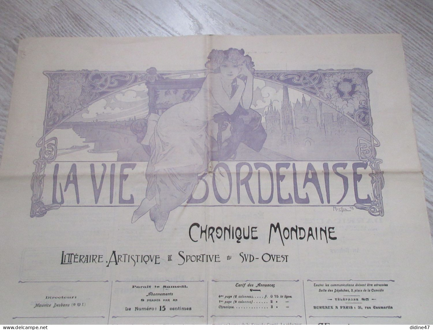 "LA VIE BORDELAISE" JOURNAL COMPLET 4 PAGES N°1299-Novembre 1907- En Tête Illustration MUCHA-nombreuses Pub. - Informations Générales