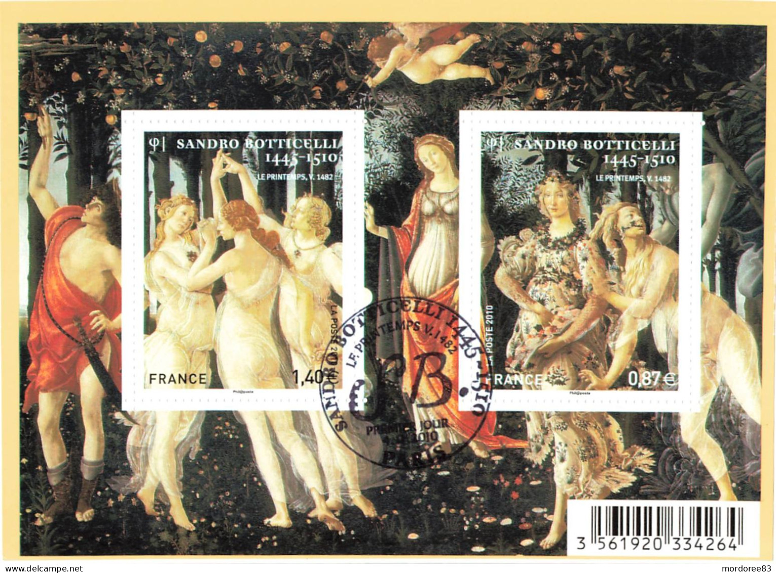 FRANCE 2010 BLOC OBLITERE 1ER JOUR SUR FRAGMENT SANDRO BOTTICELLI - F 4518 - - Used