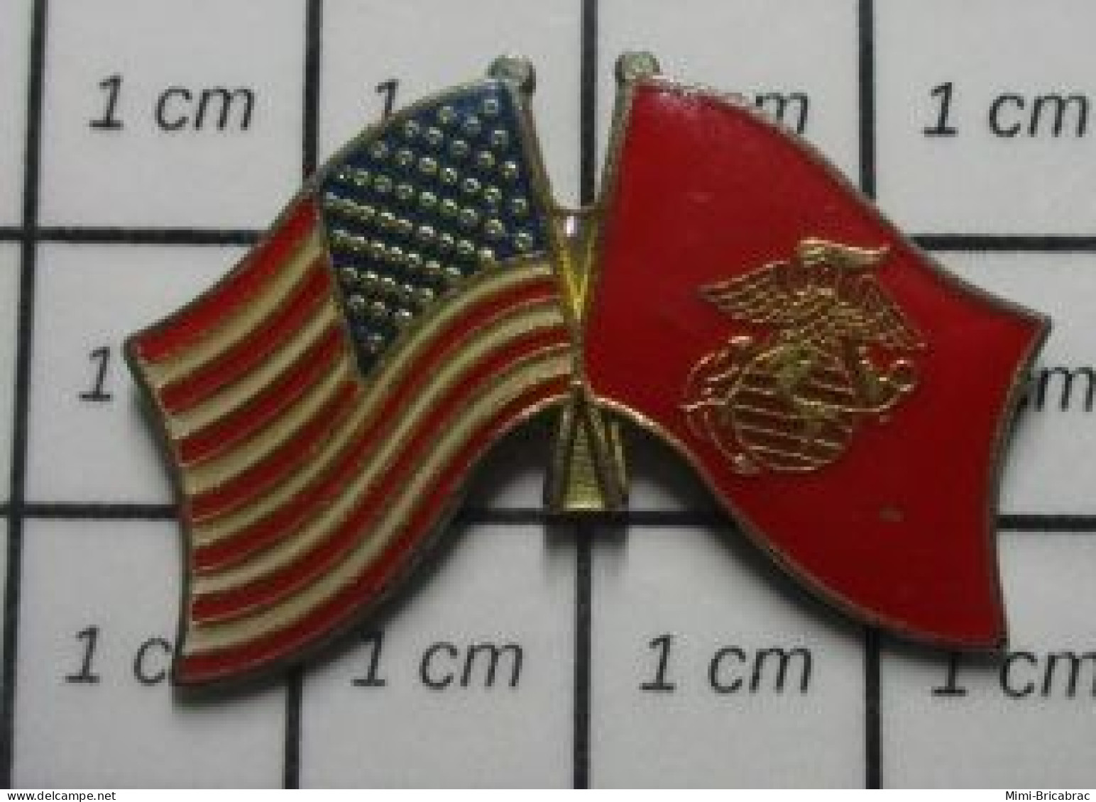 3617 Pin's Pins / Beau Et Rare /  MILITARIA / EMBLEME DES US MARINES DRAPEAU USA - Militair & Leger