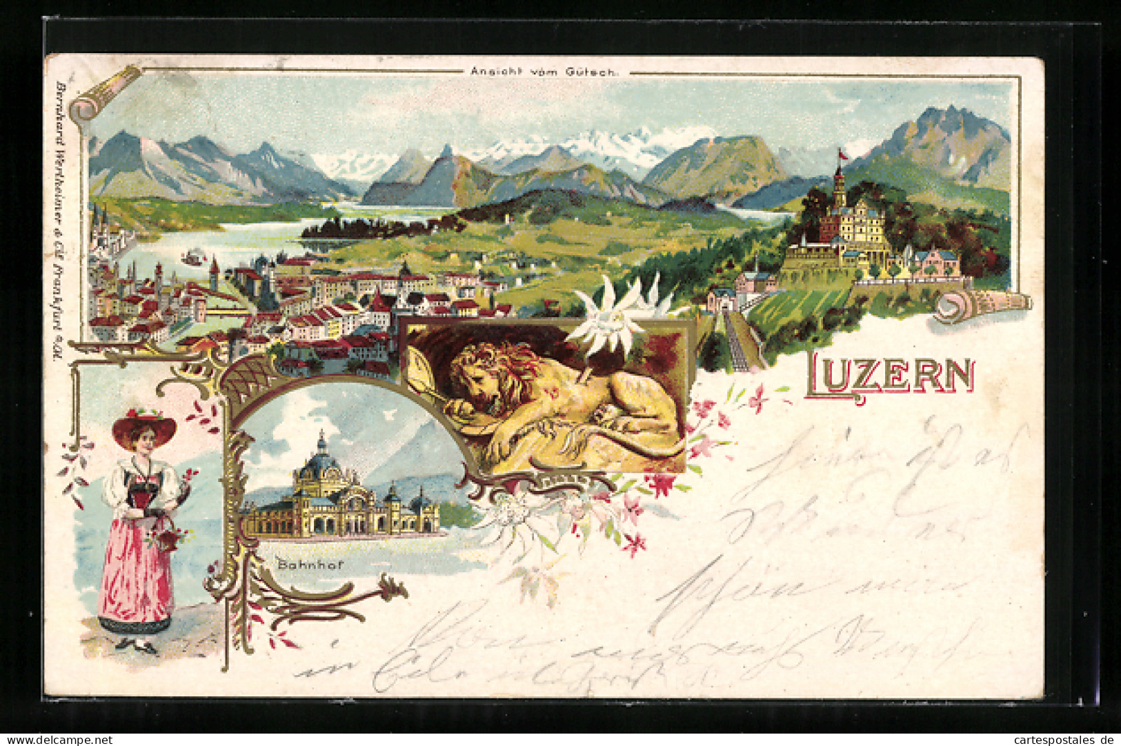 Lithographie Luzern, Bahnhof, Ansicht Vom Gütsch  - Luzern
