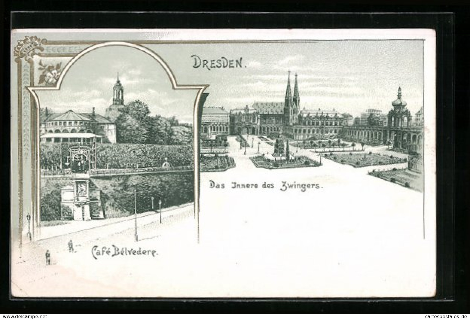 Lithographie Dresden, Cafe Belvedere, Inneres Des Zwingers  - Dresden