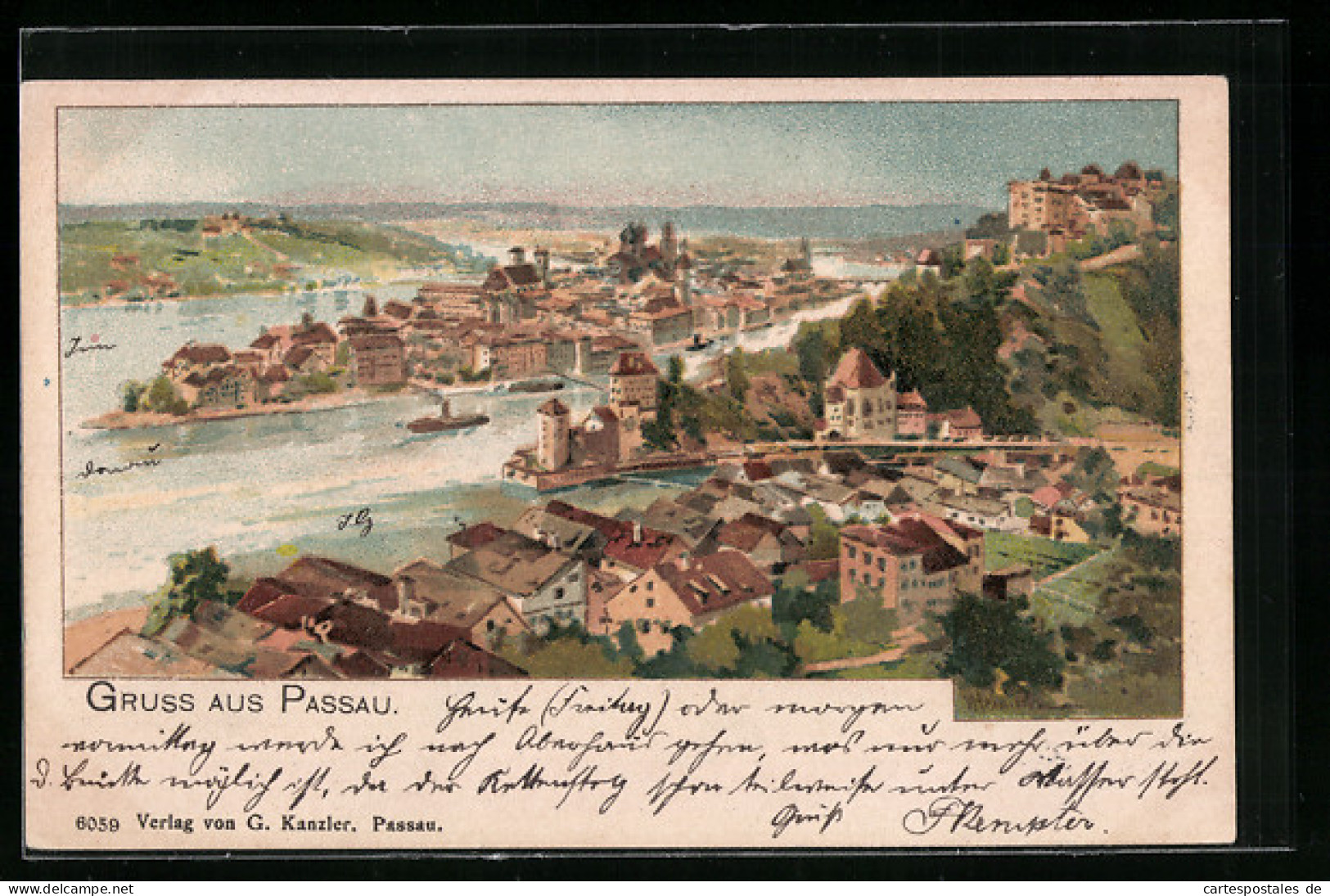 Lithographie Passau, Gesamtansicht Mit Fluss  - Passau