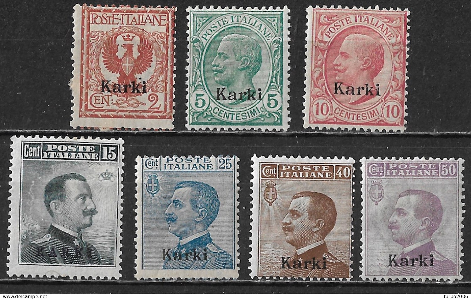 DODECANESE 1912 Black Overprint KARKI On Italian Stamps Vl. 1 / 7 - Dodécanèse