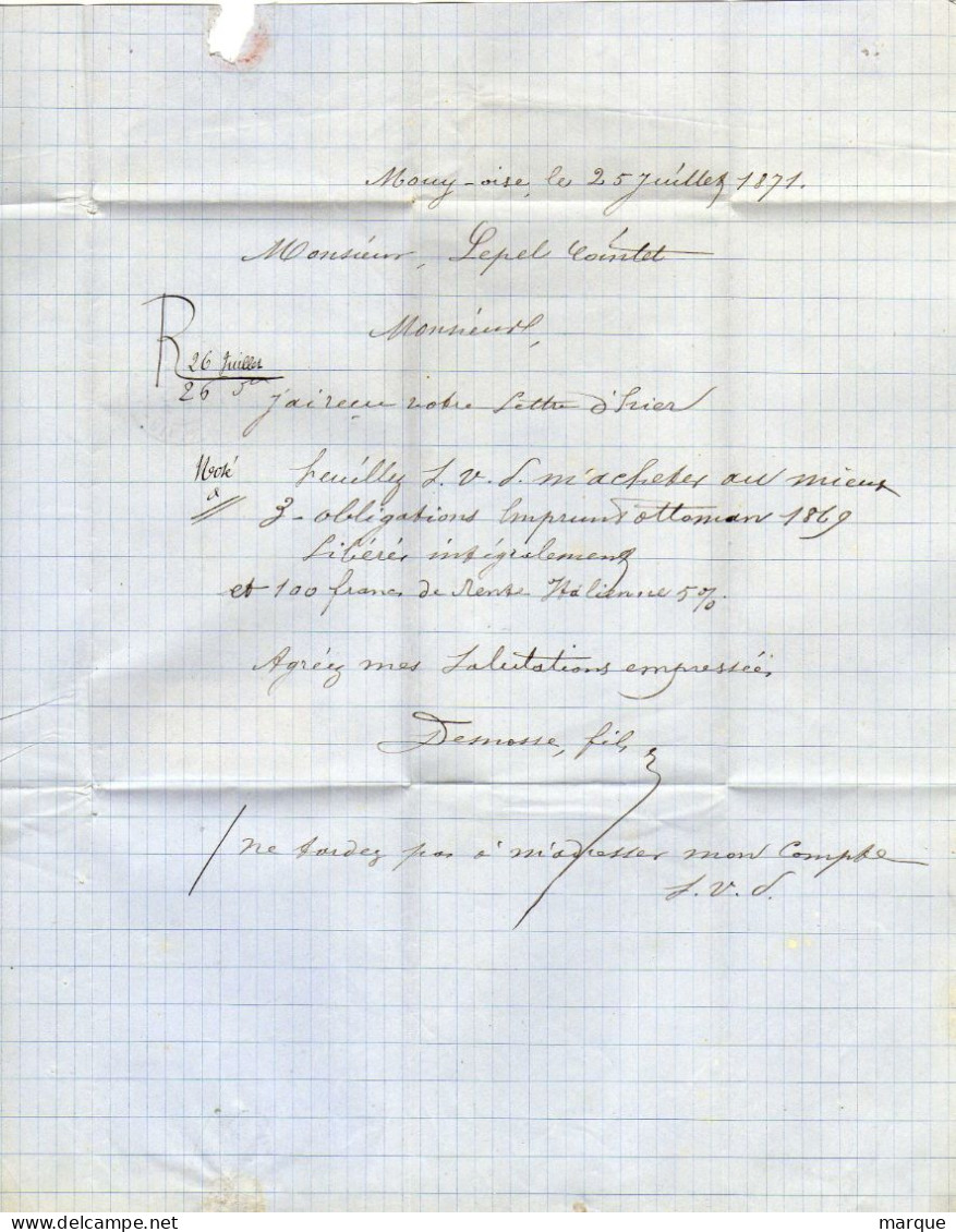 Document FRANCE Avec 2 Timbres 10c Bistre Oblitération 26/07/1971 - 1849-1876: Klassik