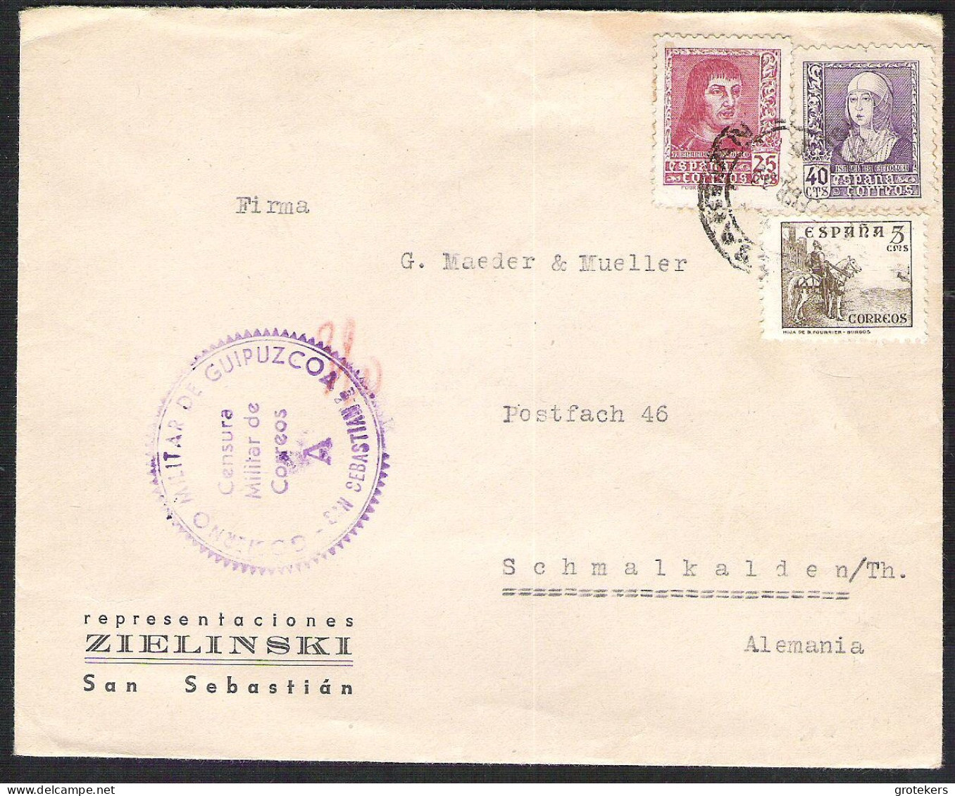 SPAIN Letter 1939? From San Sebastian To Schmalkalden (Germany) Censored  - Covers & Documents