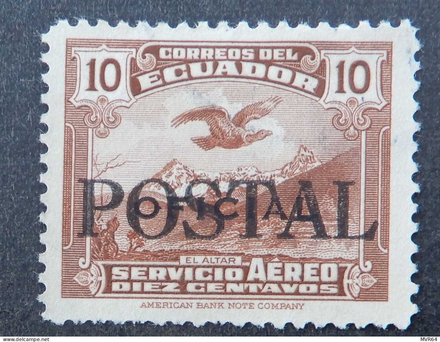 Ecuador 1937 (10) Andean Condor Over El Altar Overprinted Postal - Equateur