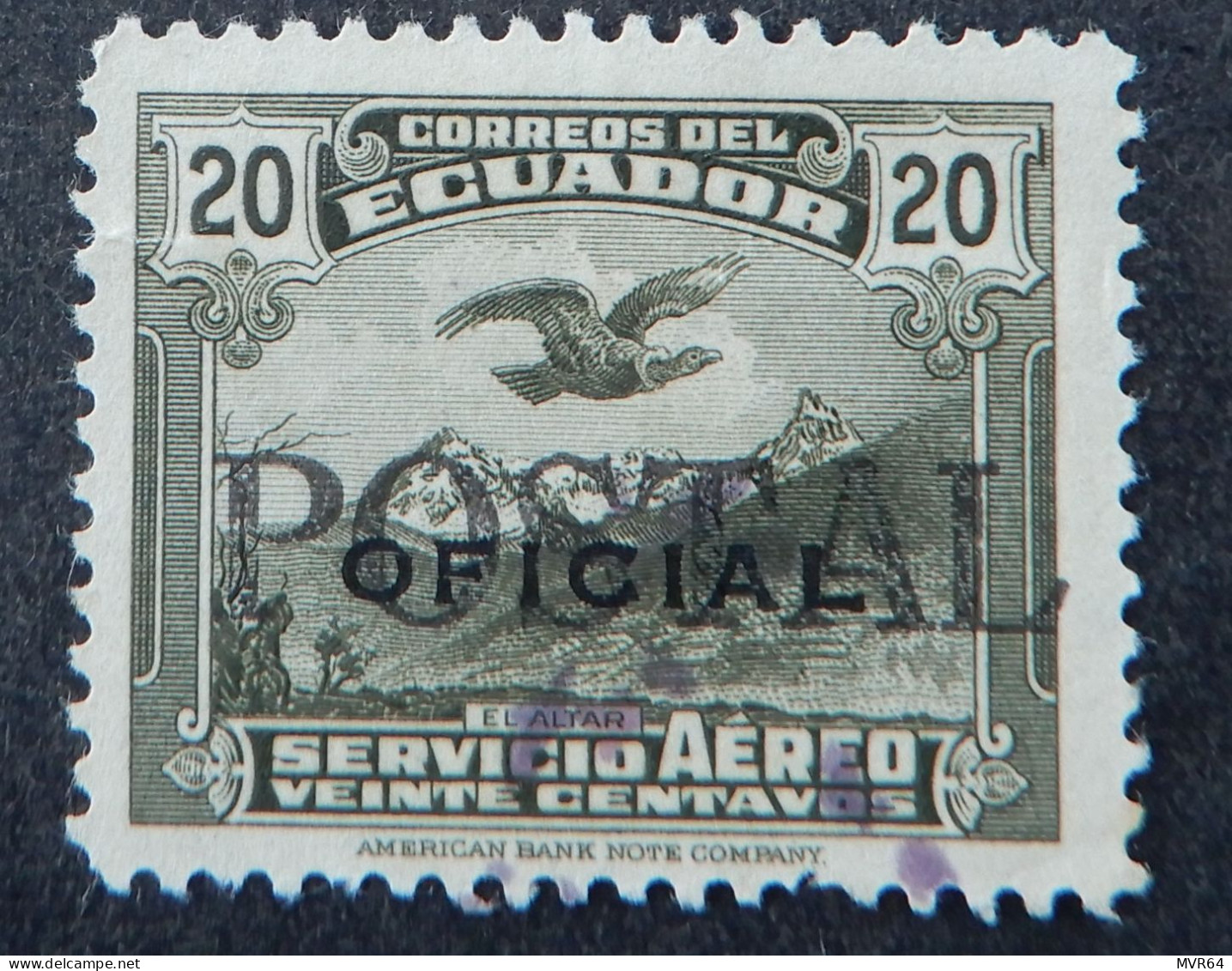 Ecuador 1937 (11) Andean Condor Over El Altar Overprinted Postal - Equateur