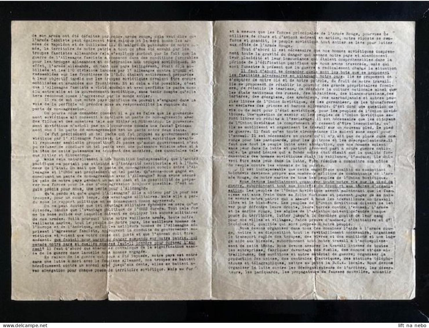 Tract Presse Clandestine Résistance Belge WWII WW2 'Discours De Staline Après L'agression Du Fascisme Allemand' 4 Pages - Documenten